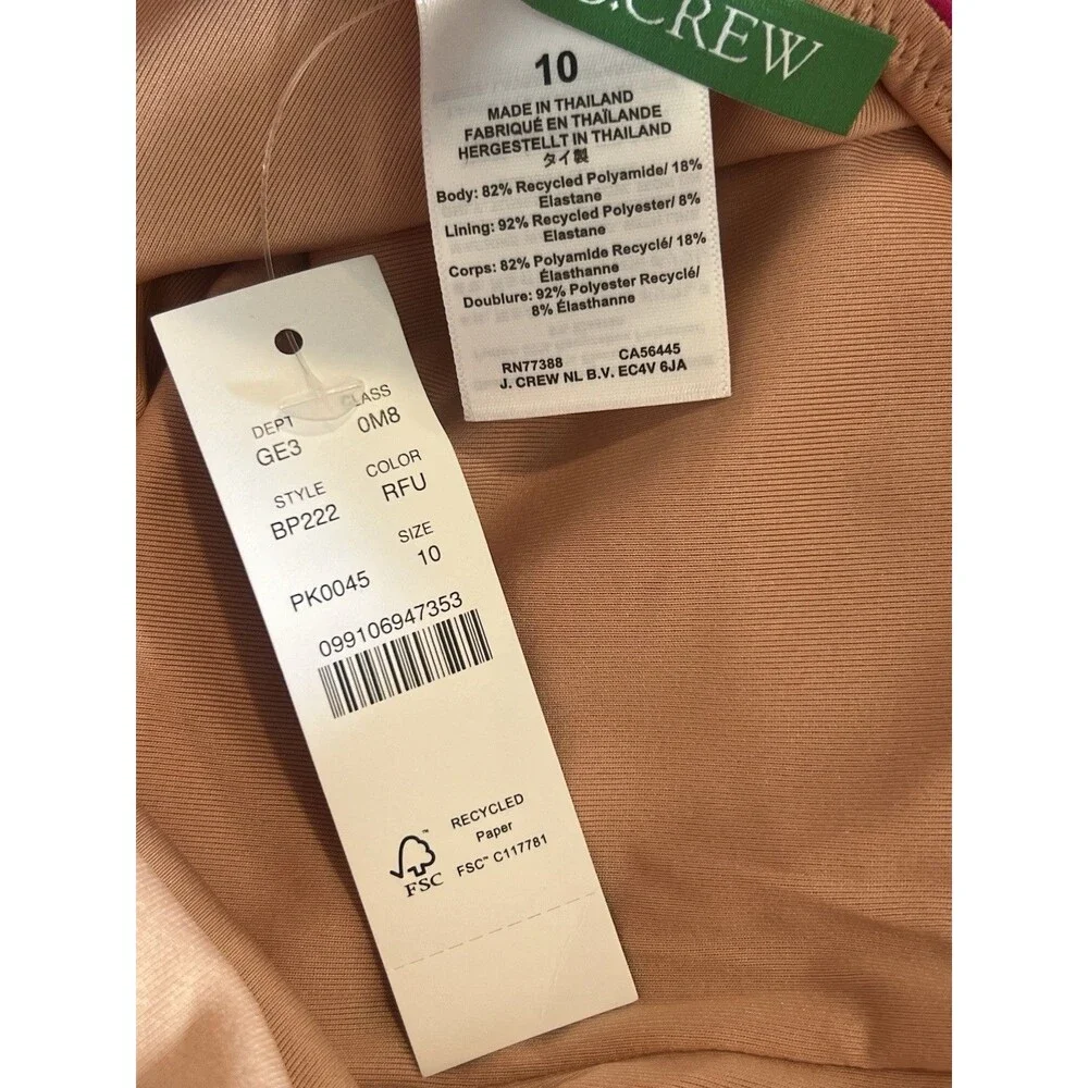 J. Crew NWT Ruched V Neck One Piece Sz 10 Swimsuit Fuchsia BC116 Full Coverage‎